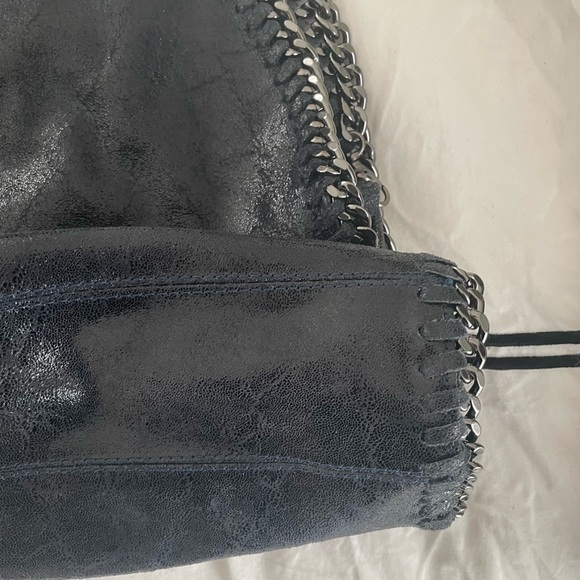 Navy blue shoulder bag with silver hardware. - Picture 2 of 8